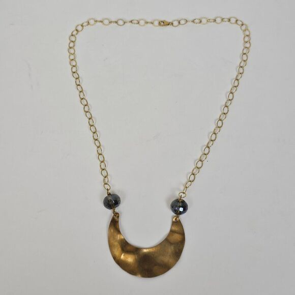 14/20 14k GF Gold Filled Necklace Hammered Crescent Half Moon Faceted AB Crystal - Picture 8 of 15